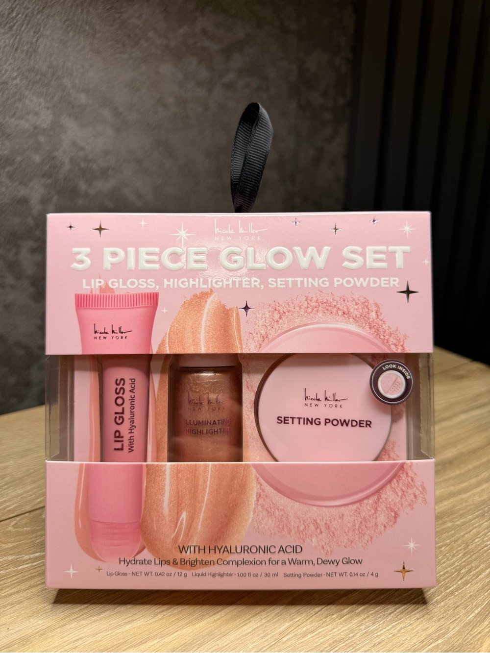 3 Piece Glow Set - Lip Gloss, Highlighter, Setting Powder (Pink)